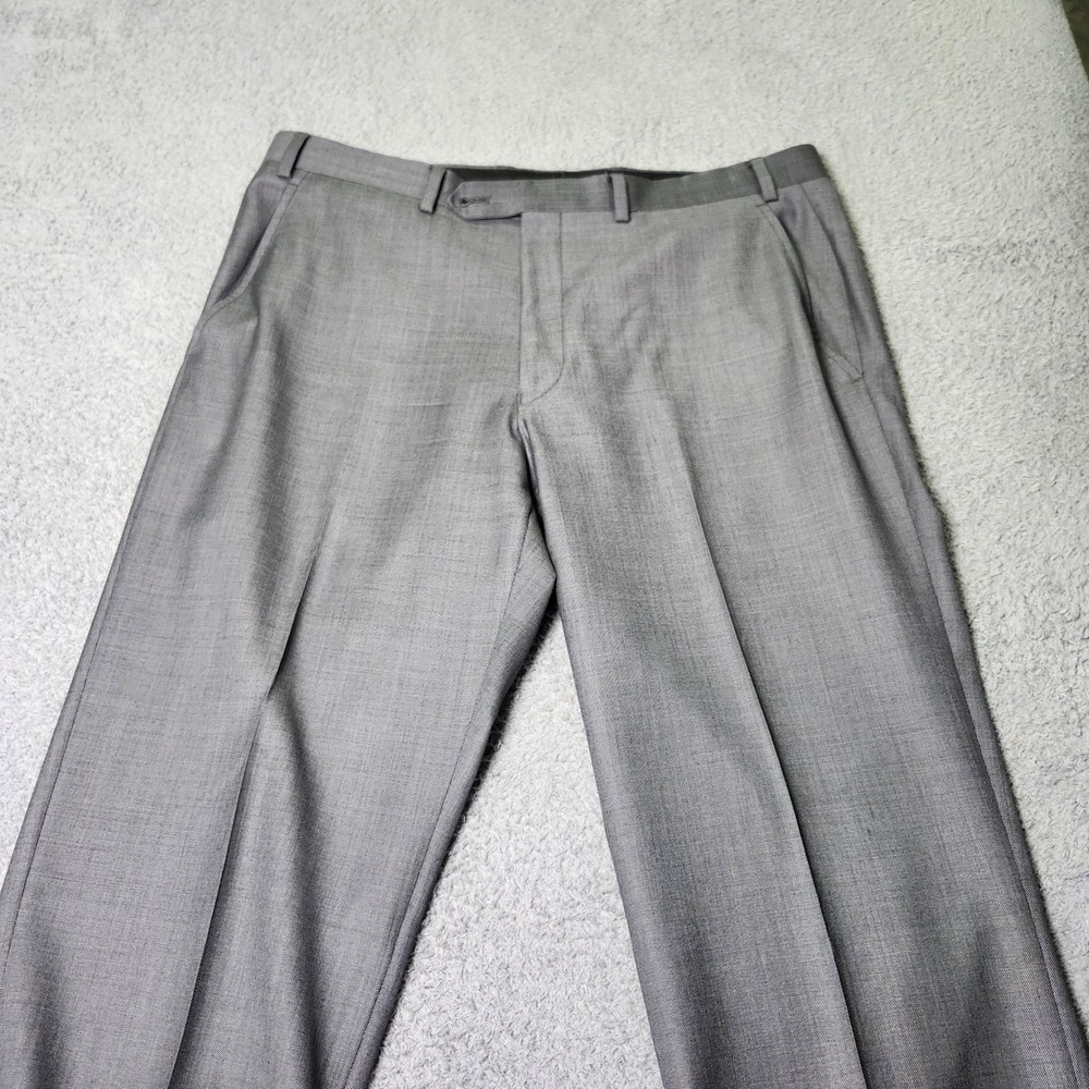 Alfani Mens 36W 32L Slim Fit Dress Pants Grey 100% Wool Flat Front Trousers